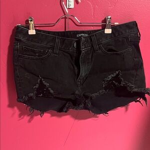 Express Black Frayed Hem Jean Shorts